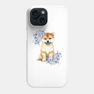 Cute Shiba Inu Dog with Flowers Watercolor Art Phone Case