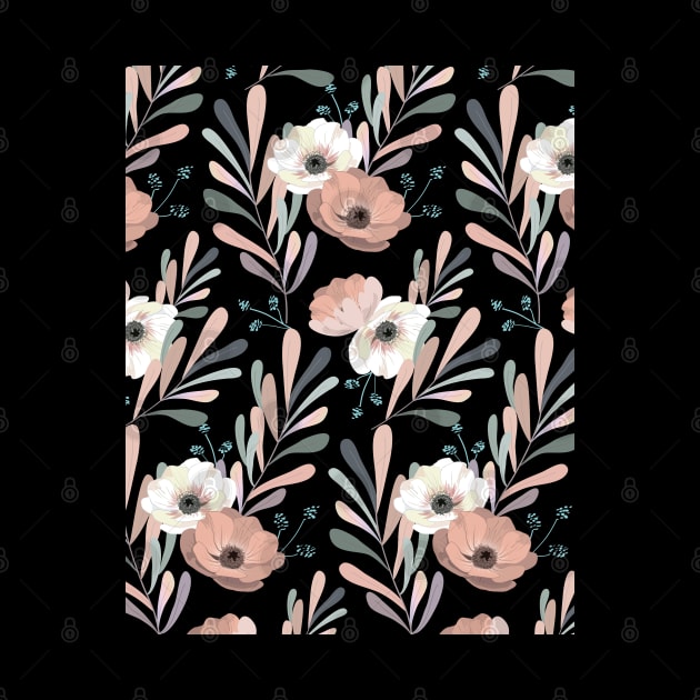 Anemones & Olives (black) by AnisIllustration