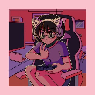 vaporwave aesthetic anime gamer girl T-Shirt