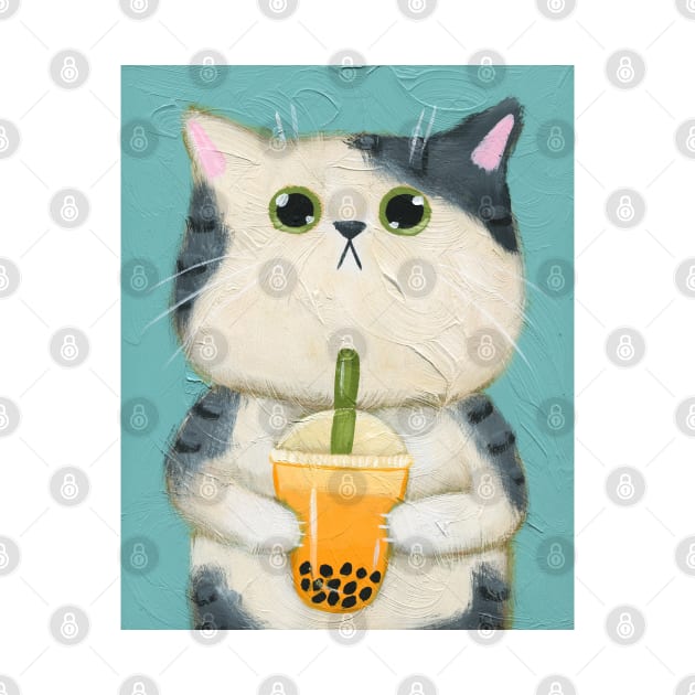 Mango Boba Kitty by KilkennyCat Art