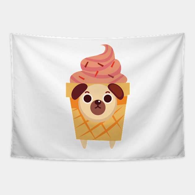 Pug Dog and Ice Cream Cone Tapestry by edwardecho