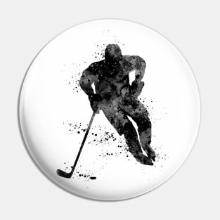 Ice Hockey Boy Player Black and White Silhouette Pin