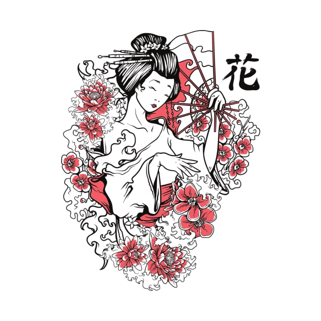 Classic Japanese Geisha Lady with Flower by MinimalSpace