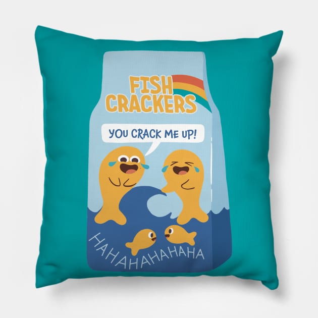 Funny Fish Crackers Pillow by awesomesaucebysandy