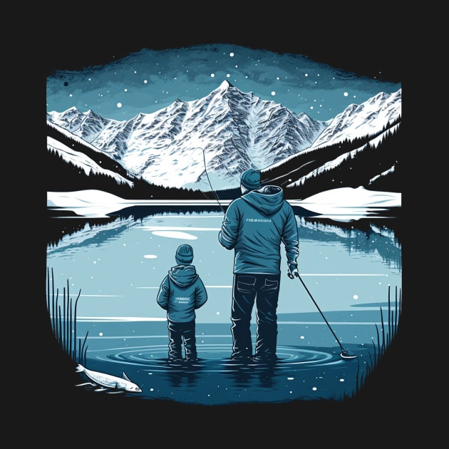 dad and son ice fishing by Transcendexpectation