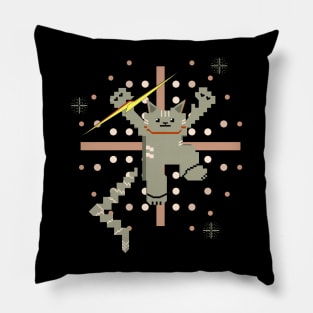 Cat Lightning Retro Gaming Ash Pink Pillow