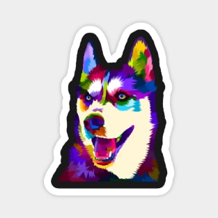 Rainbow Siberian Husky Low Poly Digital Art Magnet