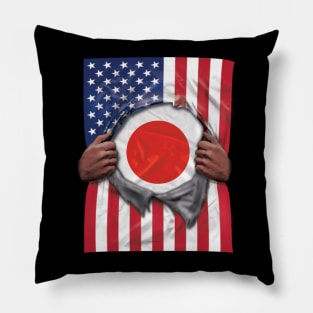 Japan Flag American Flag Ripped - Gift for Japanese From Japan Pillow