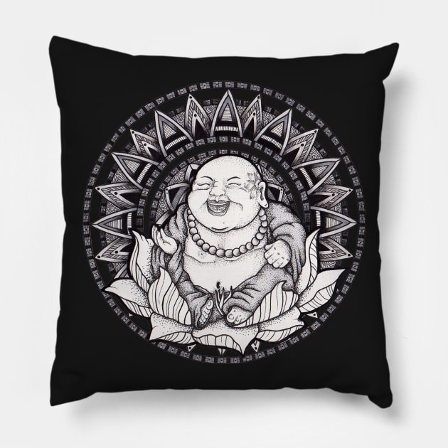 Happy Buddha Mandala - in tie dye or solids Pillow by Litedawn