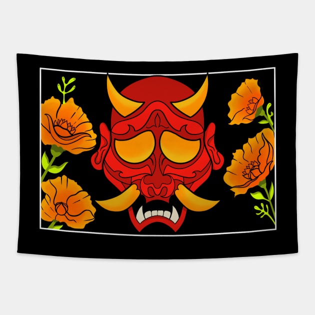 Hannya red mask Tapestry by Talu art