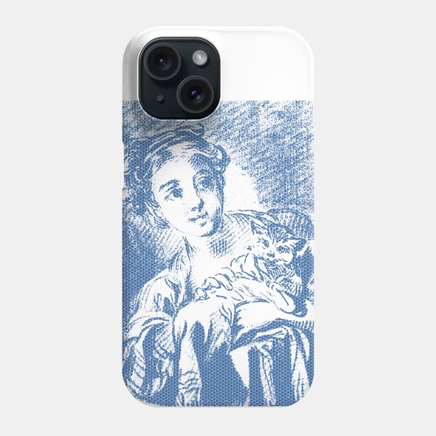 A Young Girl holding a Cat by 18th century French Artist  Louis Marin Bonnet Polka Hexagonal Honeycomb Fill Phone Case by pelagio