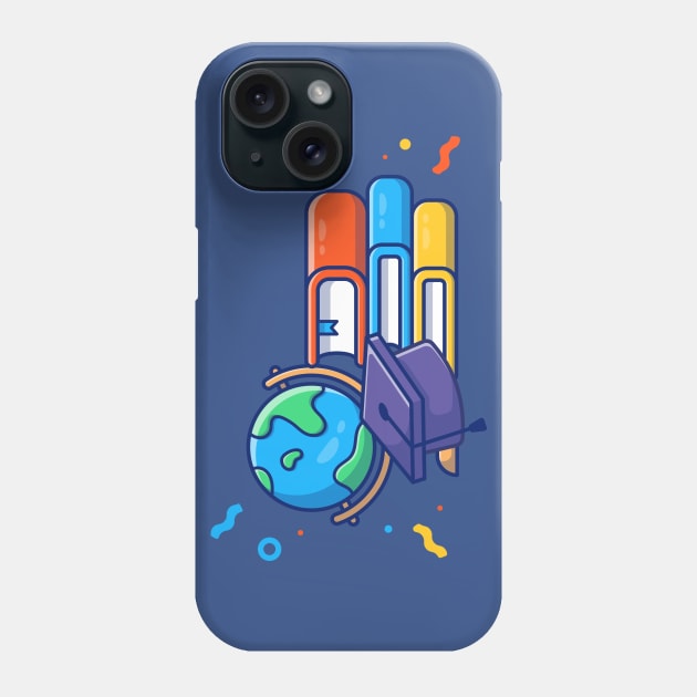 Globe, Graduation Hat And Books Cartoon Phone Case by Catalyst Labs