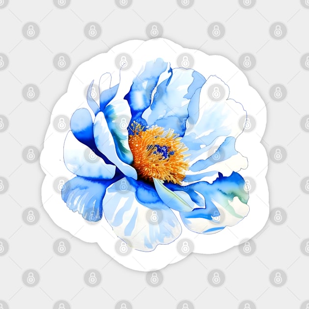 Breathtaking Blue Peony Flower - Exquisite Watercolor Aquarelle Floral Art Magnet by PetalsPalette