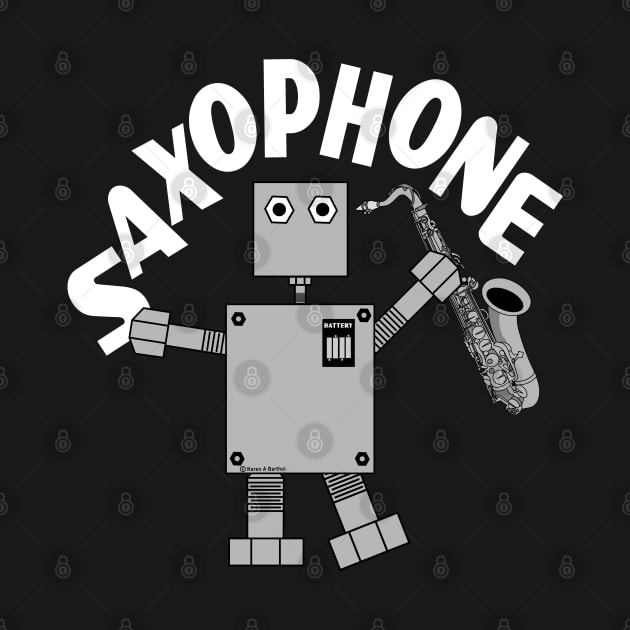 Saxophone Robot White Text by Barthol Graphics