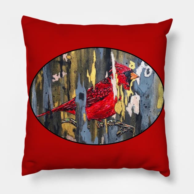 Deep Woodland Cardinal Pillow by KrissyK