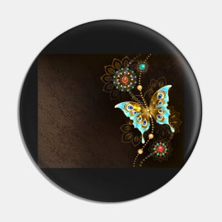 Brown Background with Turquoise Butterfly Pin