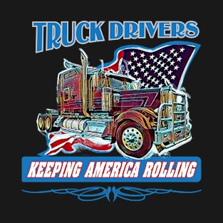 Patriotic Long haul trucker design with classic Kenworth truck and American flag T-Shirt