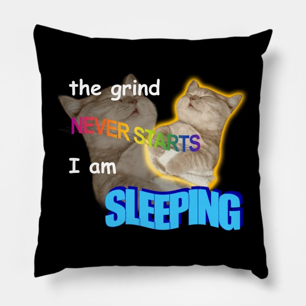 The Grind Never Starts I Am Sleeping Meme Pillow by swankyswamprat