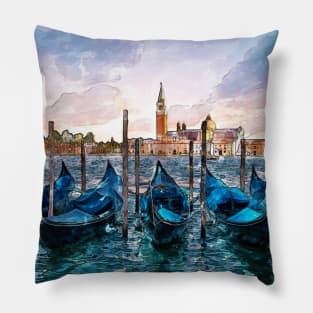 Gondolas in Venice watercolor Pillow