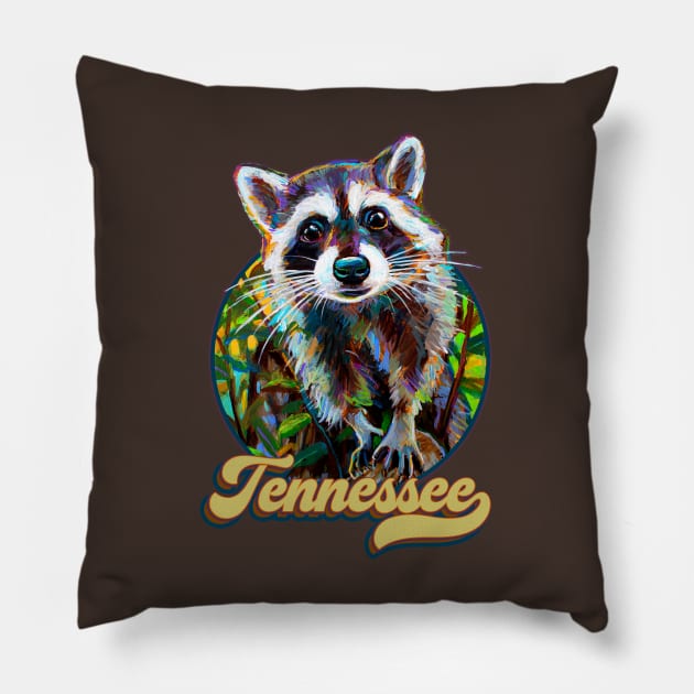 Retro Tennessee Raccoon by Robert Phelps Pillow by RobertPhelpsArt