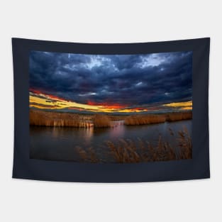 Sunset at the marshlands of Aliakmonas river Tapestry