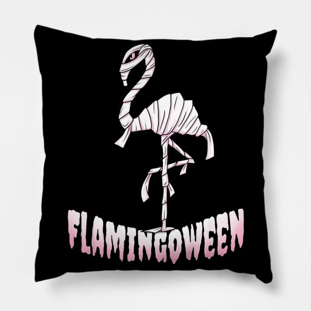 Flamingoween  Flamingo Mummy Costume Happy Halloween Pillow by mlleradrian