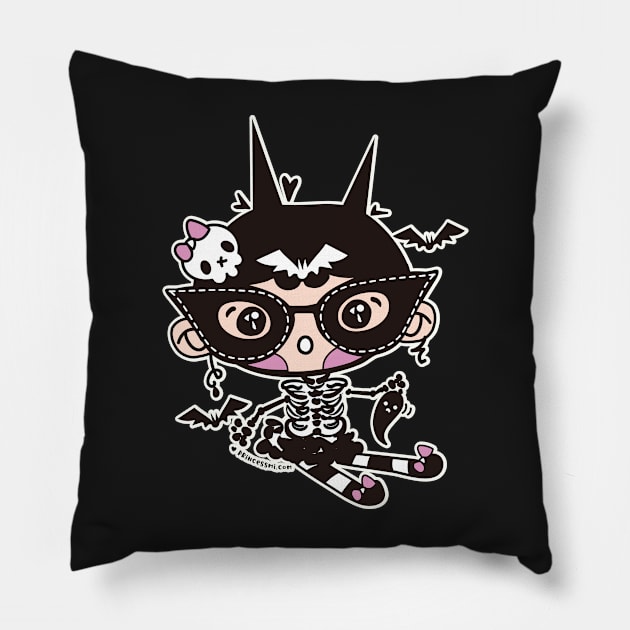 cute halloween whimsical cute girl illustration Pillow by princessmi-com