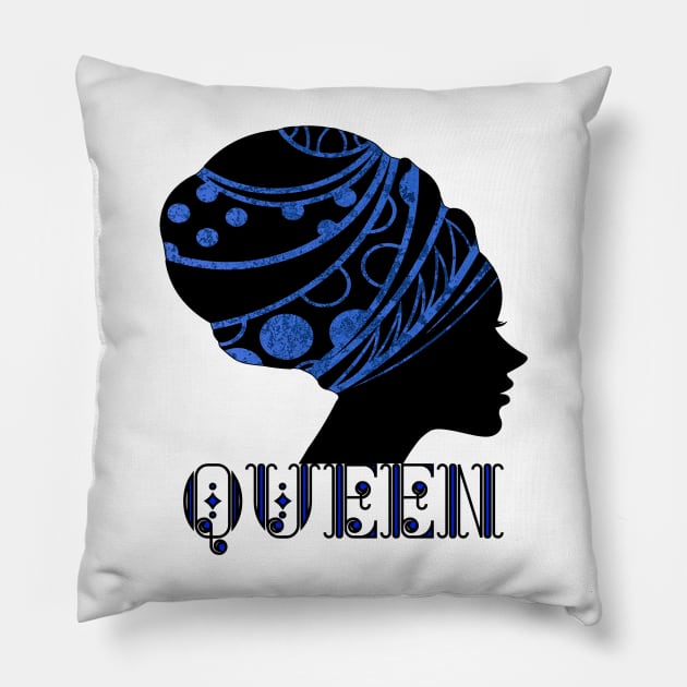 WOMEN Empowerment Black Queen Blue Pillow by SartorisArt1