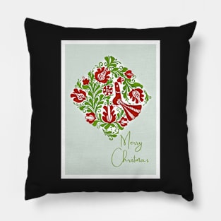 Romanian Folk Art Christmas - Nordic Bird with botanical design Pillow