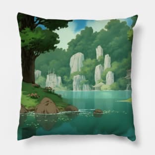 Anime Calm Lake Landscape 90s Pillow