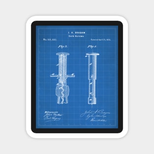 Corkscrew Patent - Wine Lover Home Kitchen Art - Blueprint Magnet