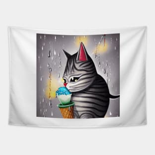 my happy cut cat love ice cream Tapestry