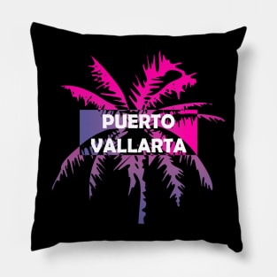 Puerto Vallarta Mexico Neon Tropics Vacation Palm Trees Pillow