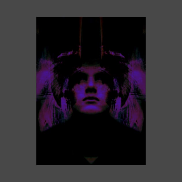 Portrait, digital collage, special processing. Dark, strong. Guy face looking up high. Fantasy. Violet and blue, sci-fi. by 234TeeUser234