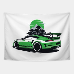 Green GT3 RS Super Car in Mountains Tapestry