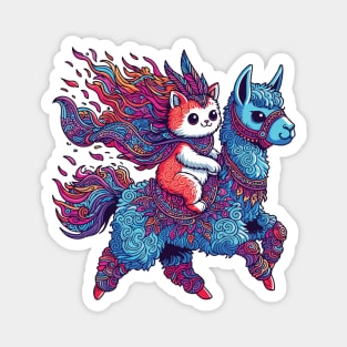 Cute cat riding blue alpaca Magnet