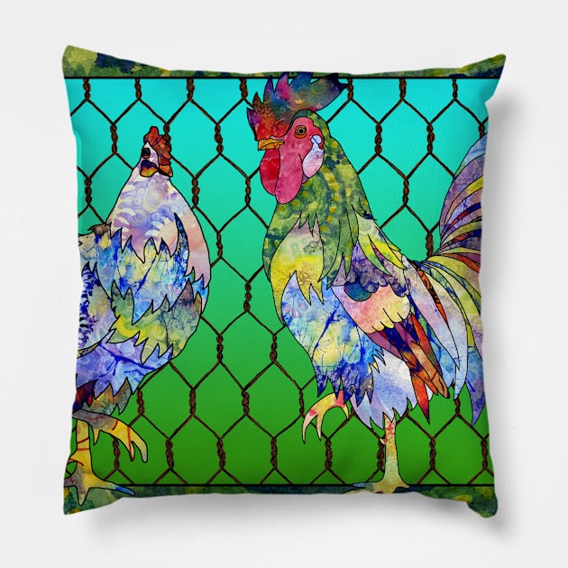 Hen and Rooster Pillow by Zodiart