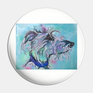 Scruffy colourful Lurcher Pin