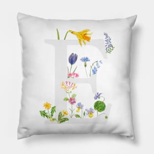 botanical monogram alphabet E wildflowers Pillow