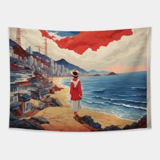 Busan South Korea Starry Night Travel Tourism Retro Vintage Art Tapestry