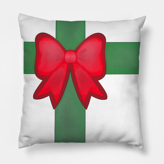 Christmas ribbon and bow Pillow by KaisPrints