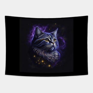 Starry Night Cat, Cartoon/Illustration of Neon Cat Tapestry