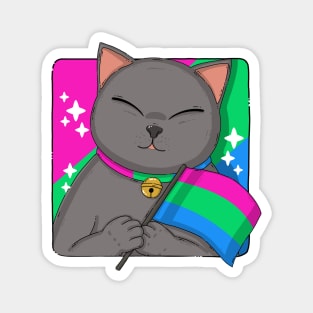 British Shorthair Cat Holding Polysexuality Pride Flag Magnet