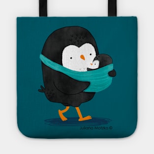 Dad Penguin with his baby penguin Tote
