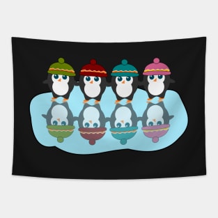 Cute  penguins with colorful little beanies Tapestry