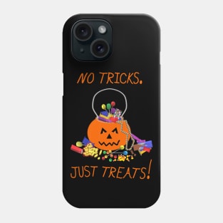 Halloween Candy Pumpkin Bucket. No Tricks. Just Treats! (Black Background) Phone Case