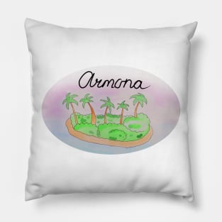 Armona watercolor Island travel, beach, sea and palm trees. Holidays and rest, summer and relaxation Pillow