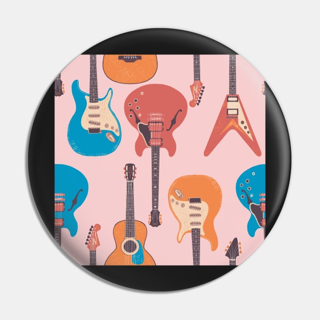 Guitar music pattern on pink Pin by Papergrape