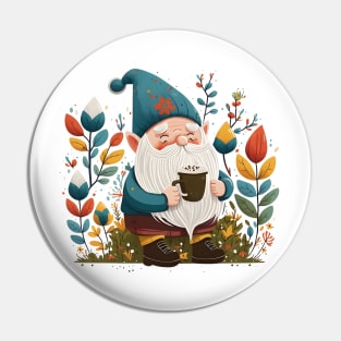 Funny Coffee & Gnome Lovers Floral Vintage Spring Gardener Pin