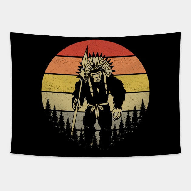 Bigfoot Native American Headdress Tapestry by Tesszero